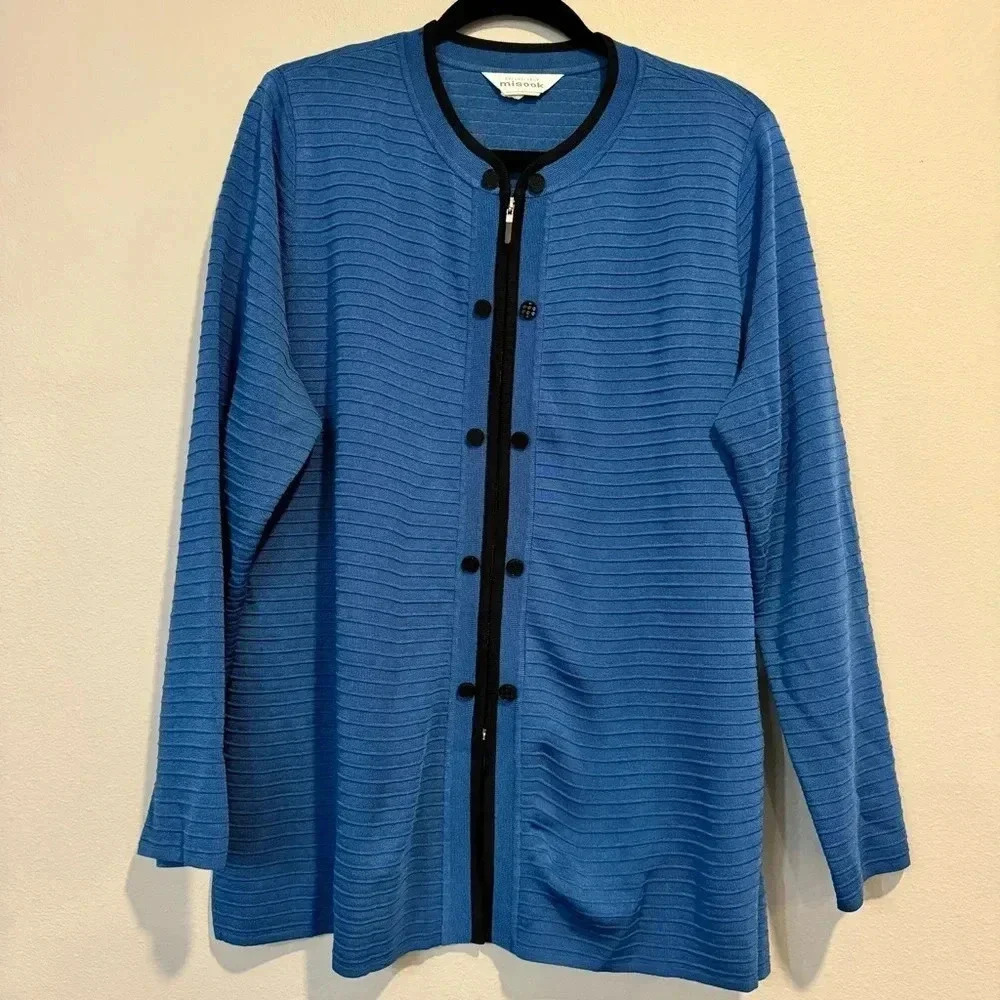 Misook Zip Up Cardigan Sweater Textured Padded Career Office XL